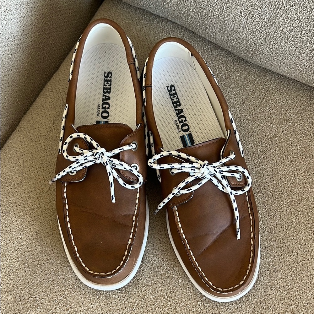 Sebago Brown Leather Boat Shoes with Moccasin Construction